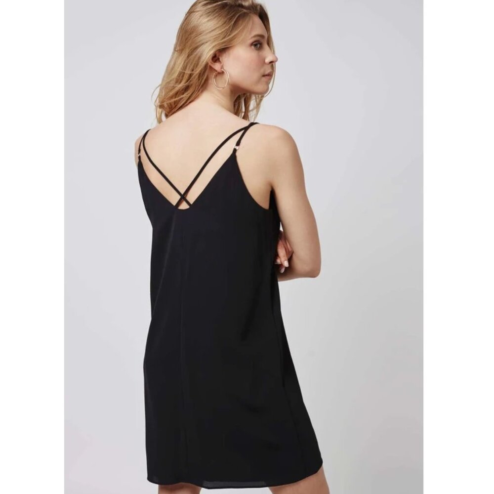 Topshop Black Mini Slip Dress Criss-Cross LBD Size 2 NWT Minimalist Cocktail
